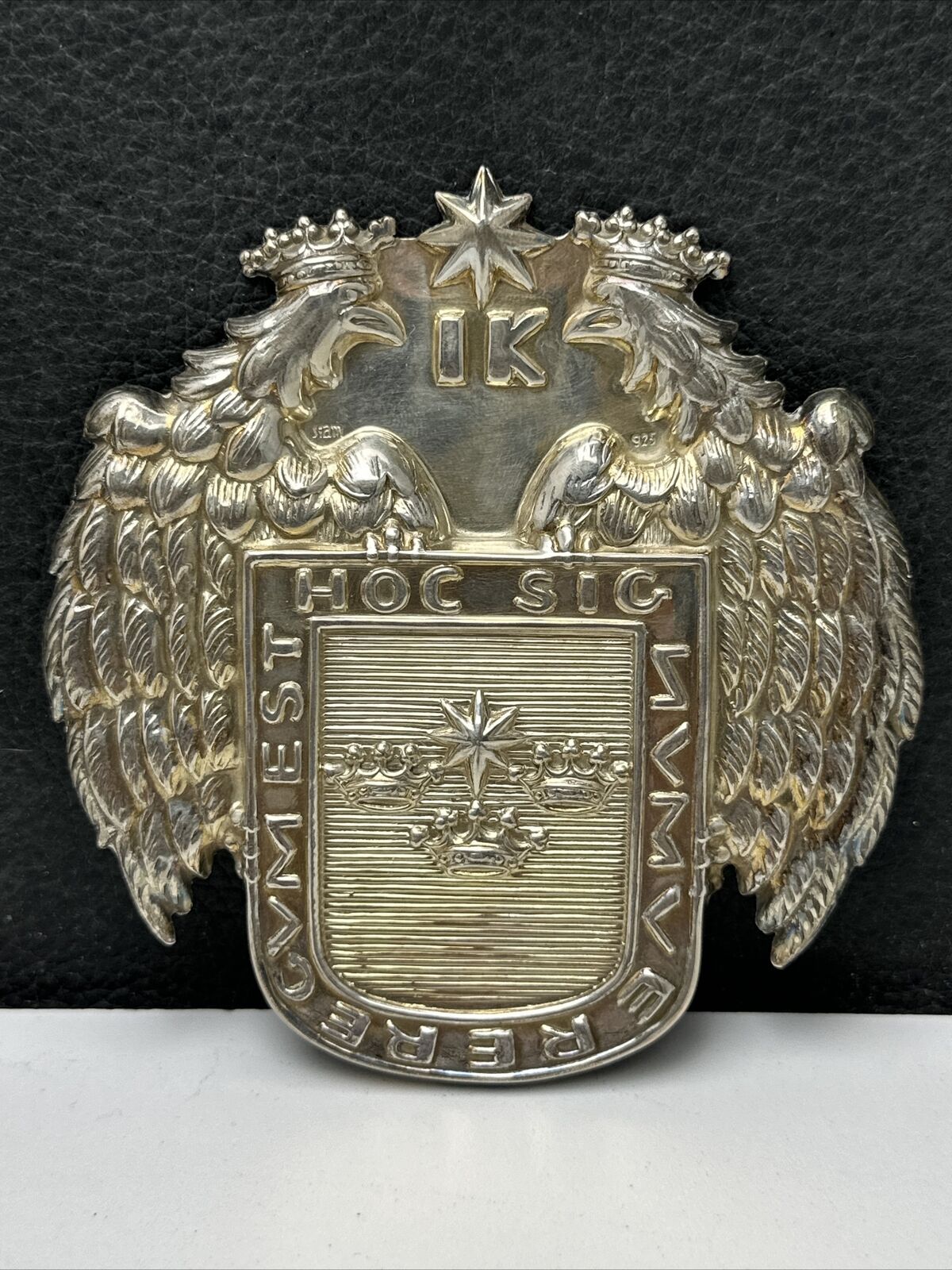 Lima Peru Shako Sterling Silver Coat Of Arms Badge 4-1/8” Antique / Vintage 48g