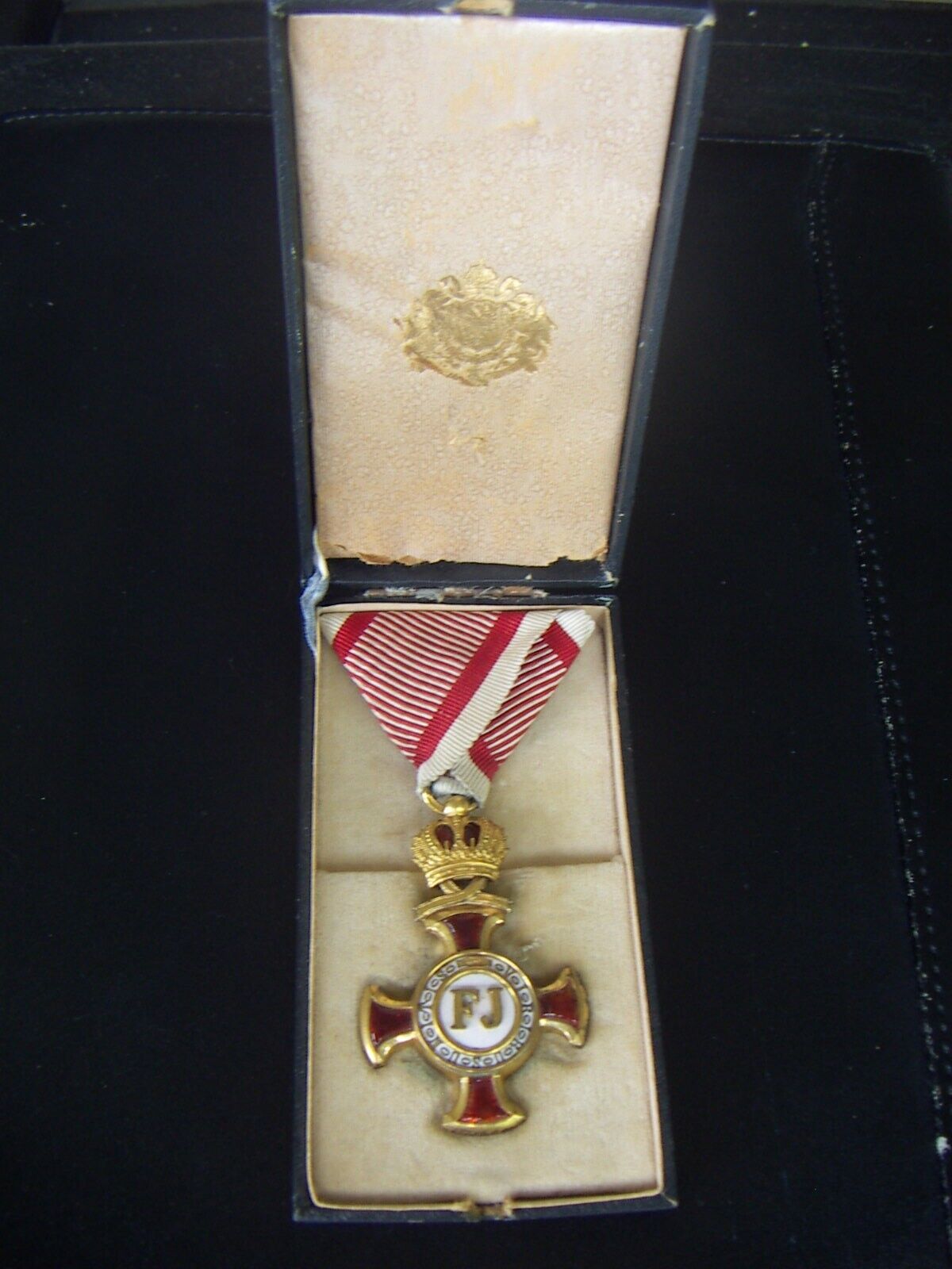 AUSTRIA HUNGARY GOLDEN CROSS OF MERIT WITH CROWN RING MARKED BACHRUCH CASED RARE