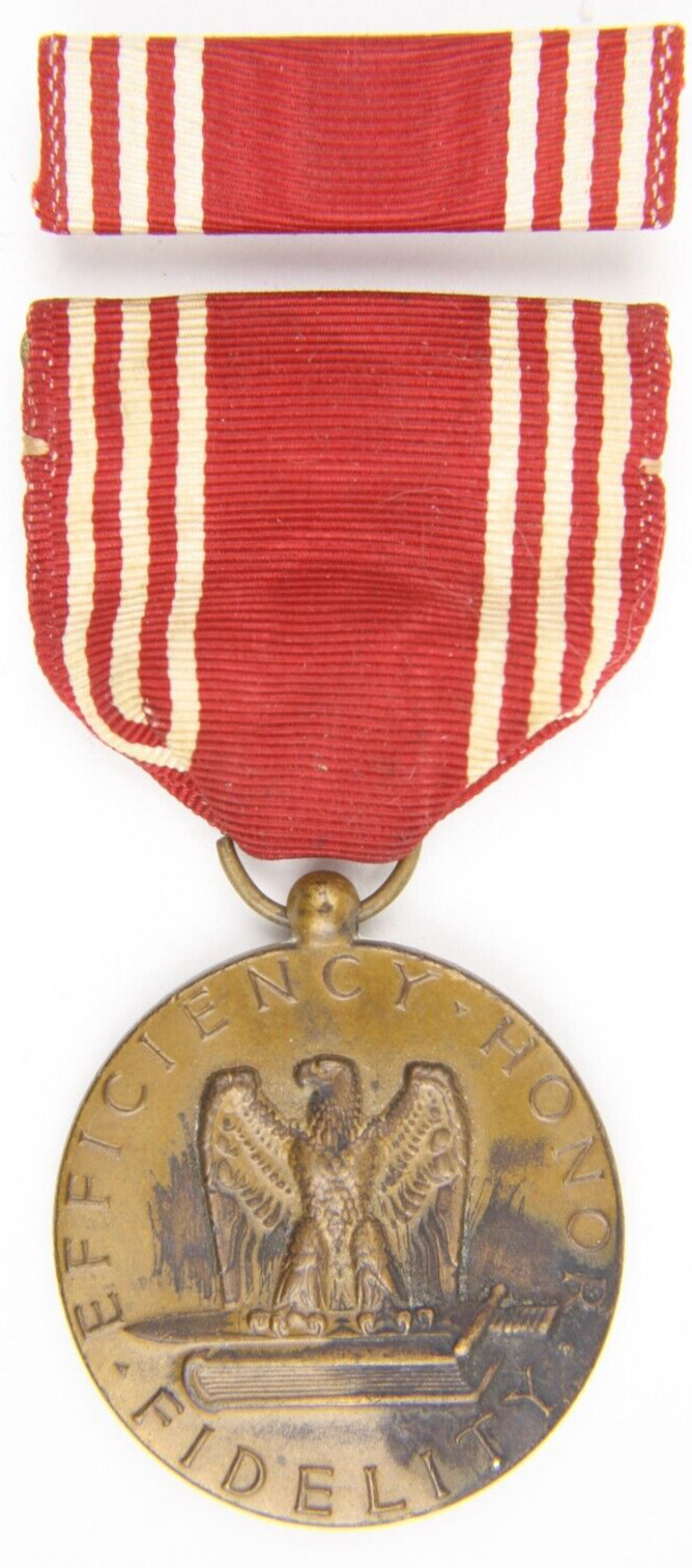 WWII Era Army Good Conduct Medal Set with Ribbon Bar Nice Patina
