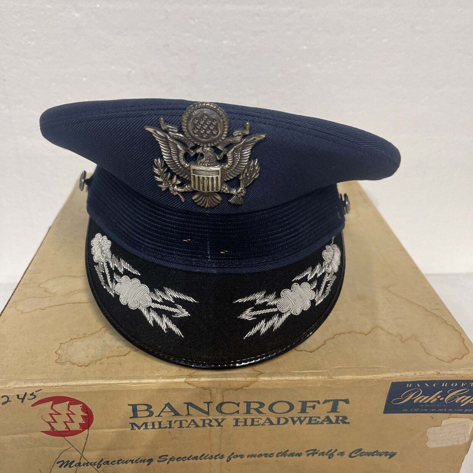 Bancroft US Air Force Officers Hat Dress Blue With Box & 2 Hat Covers Preowned