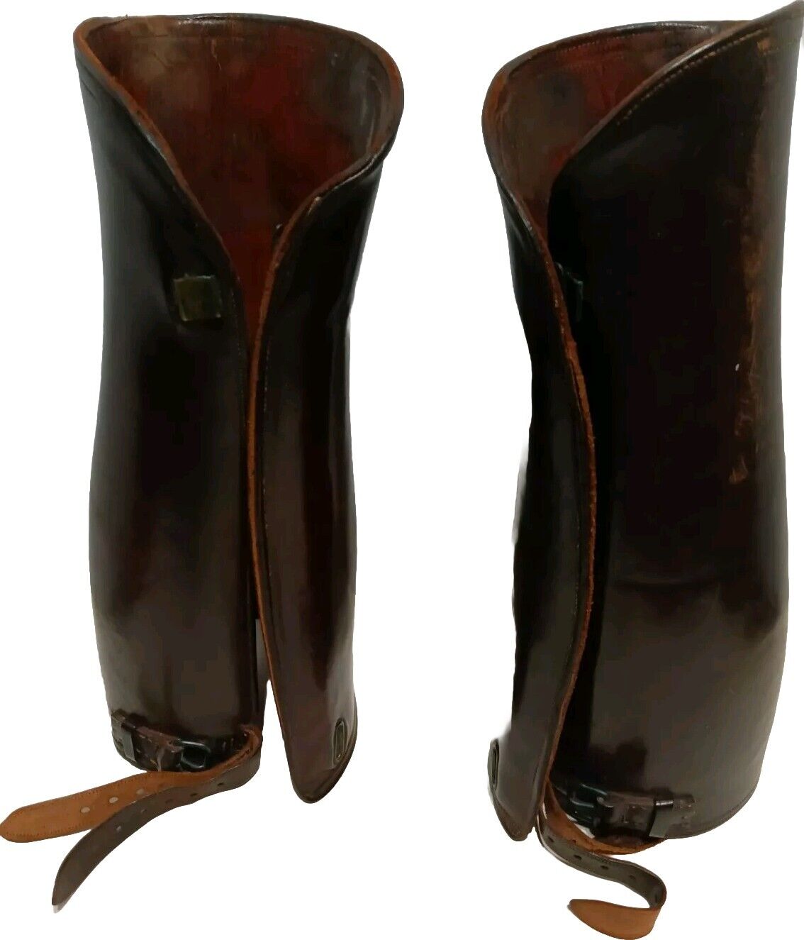 Antique Vintage Brown Leather Riding Spats Gaiters Shin Guards Leggings Calvary