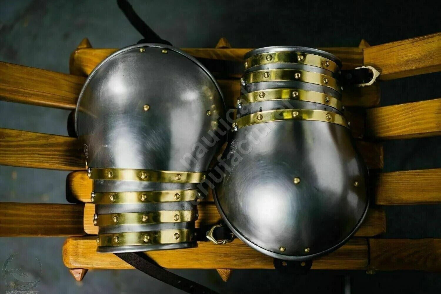 Medieval Knight Armour Churburg Pair of Pauldrons With Brass Trims wearable Item