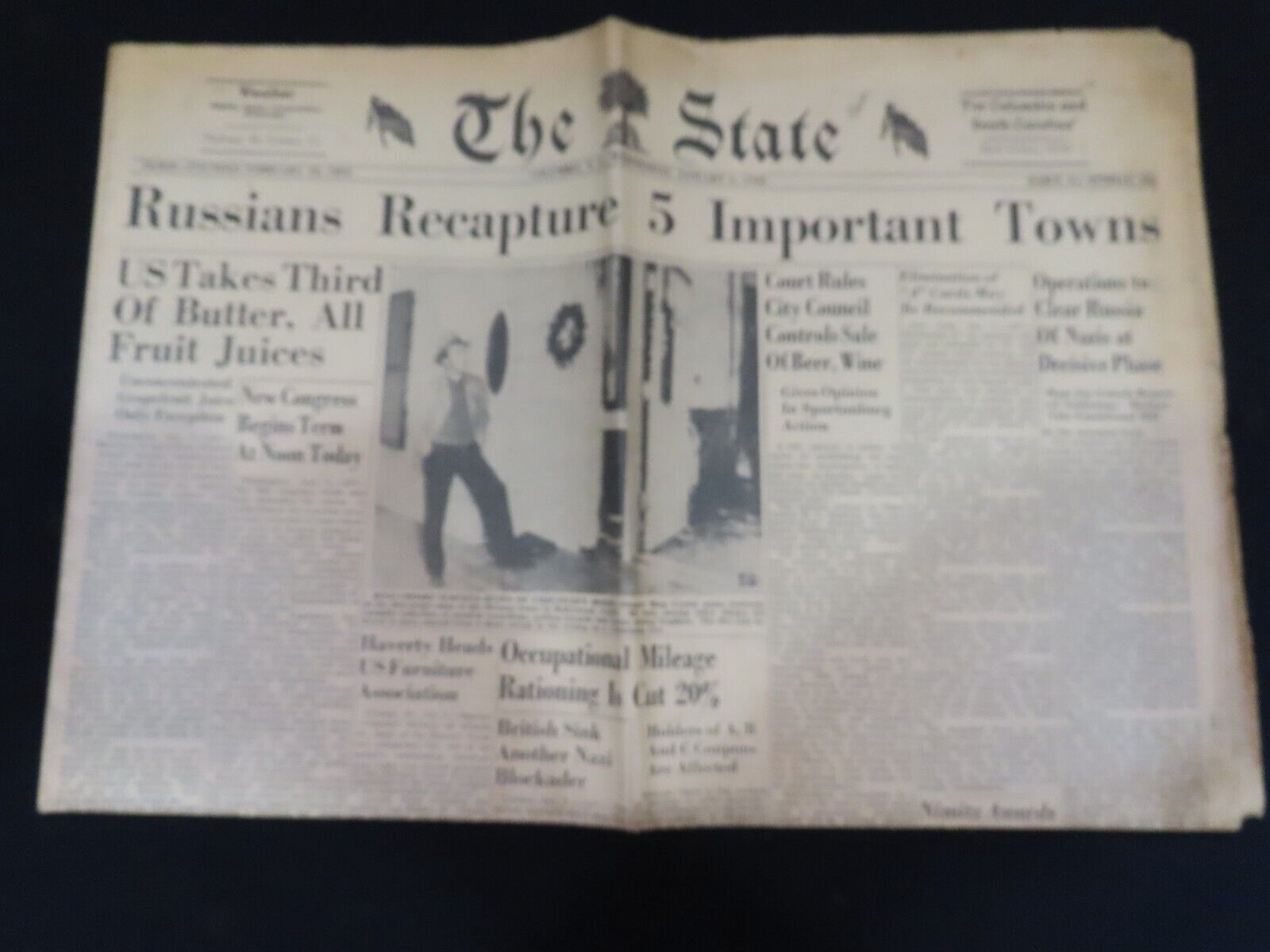 Vintage WWII Newspaper 1943 The State Germany Bomber Crash Mine Explosion C758
