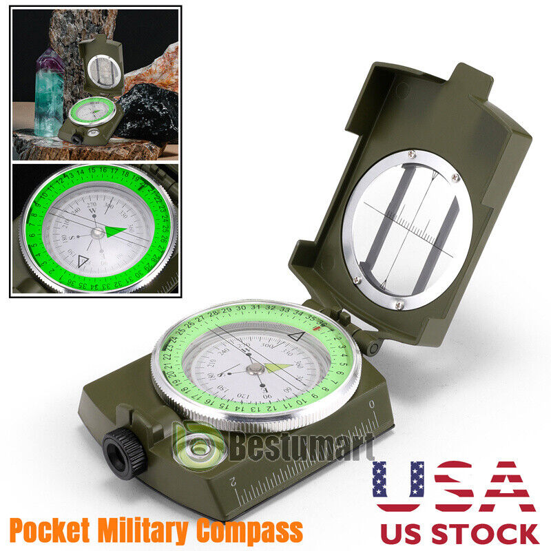 Military Lensatic Sighting Camping Compass w/ Carrying Bag Waterproof