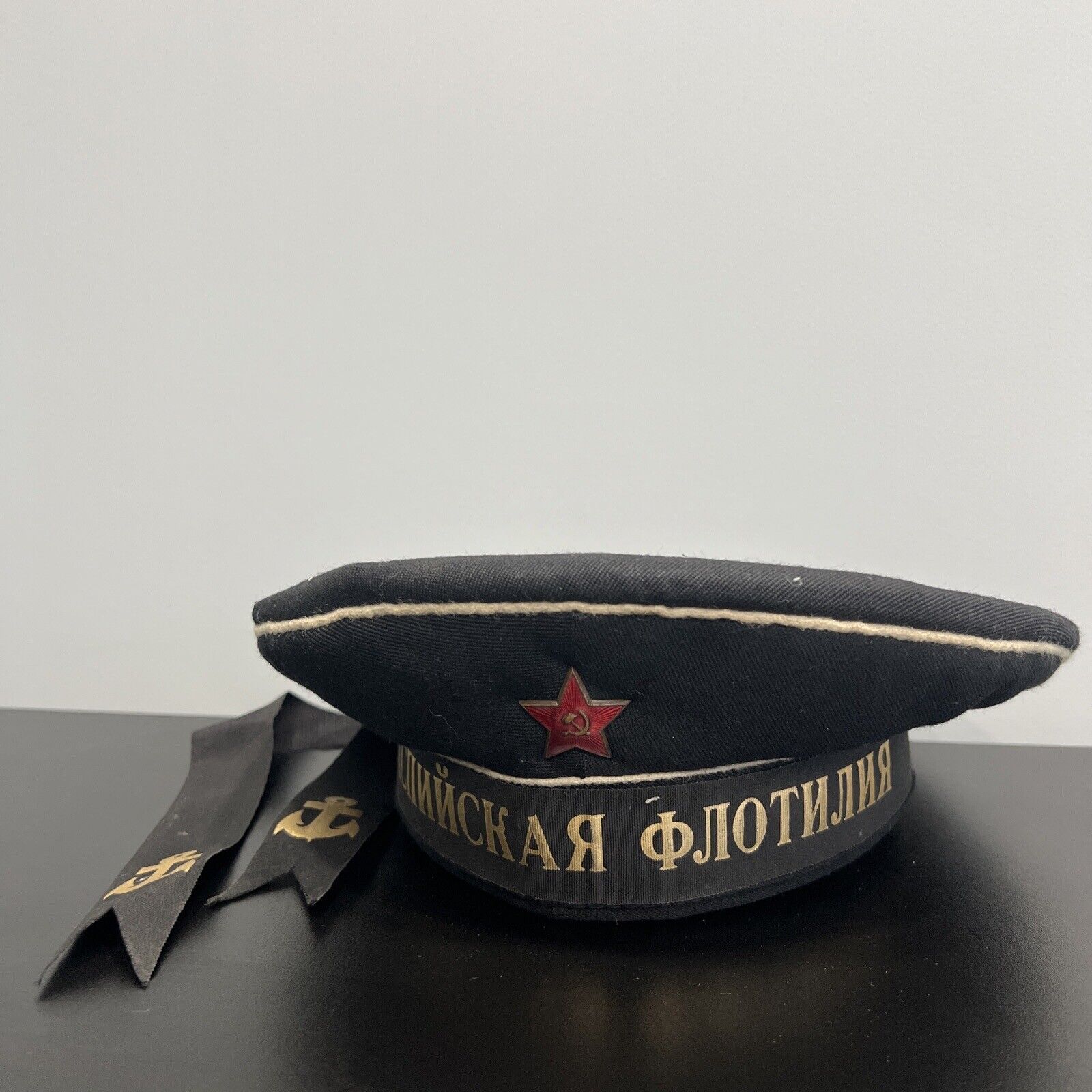 RARE VINTAGE Caspian Flotilla RUSSIAN USSR SOVIET UNION SAILOR NAVY HAT CAP  