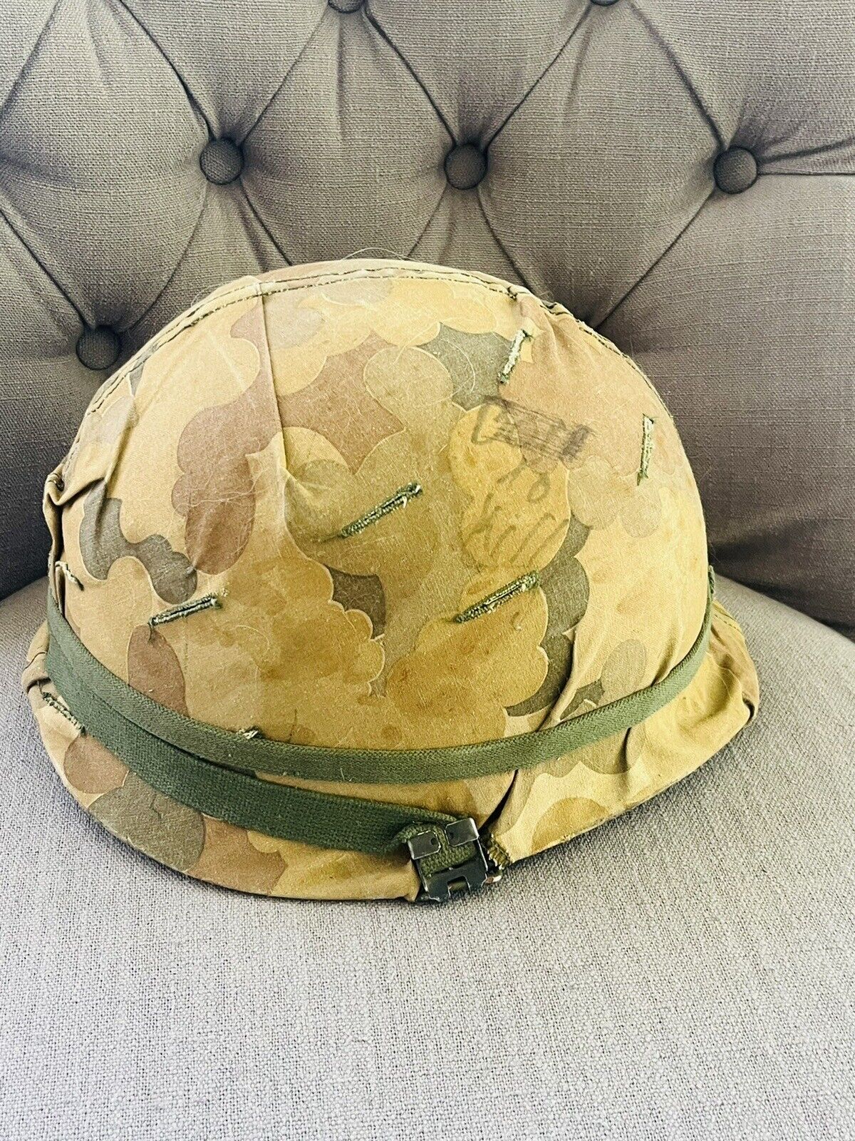 Original WWII US Military Fixed Bale M1 Helmet with MSA Liner