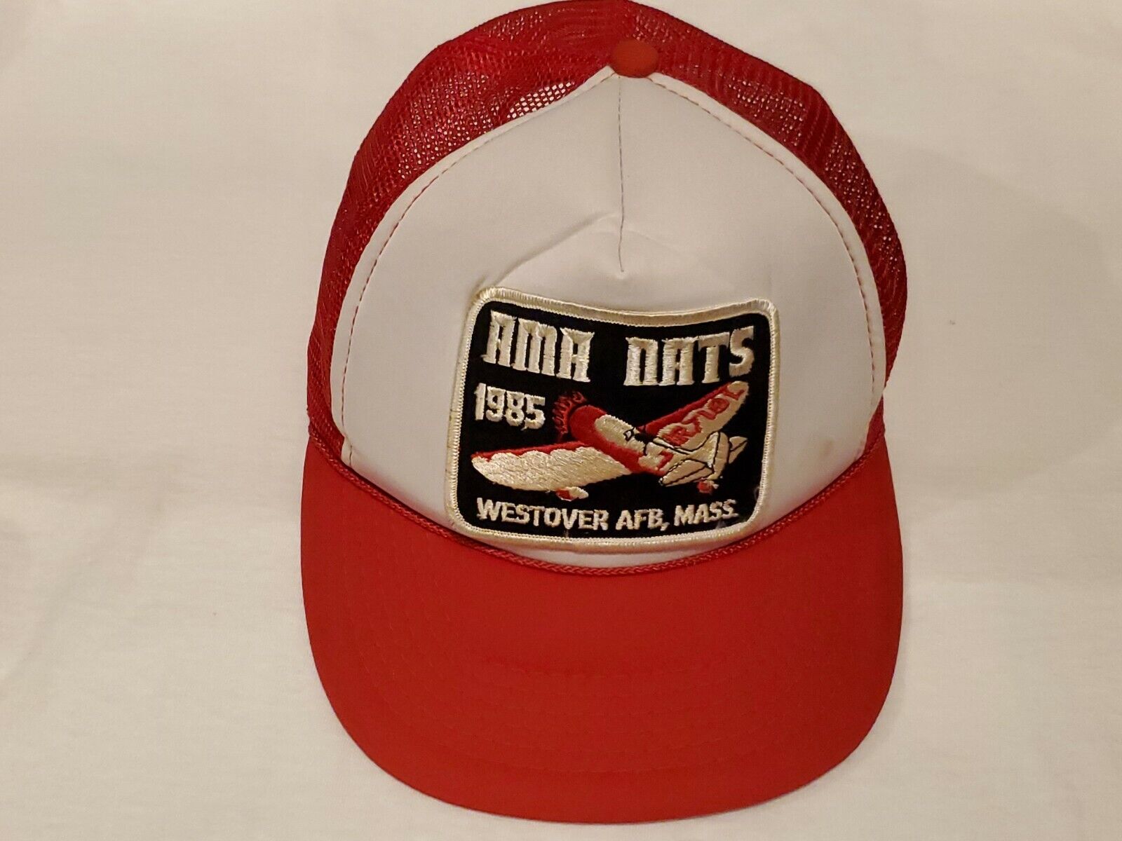 Vintage 1985 Westover Air Force Base Red Snapback Mesh Trucker Hat Cap Aviation