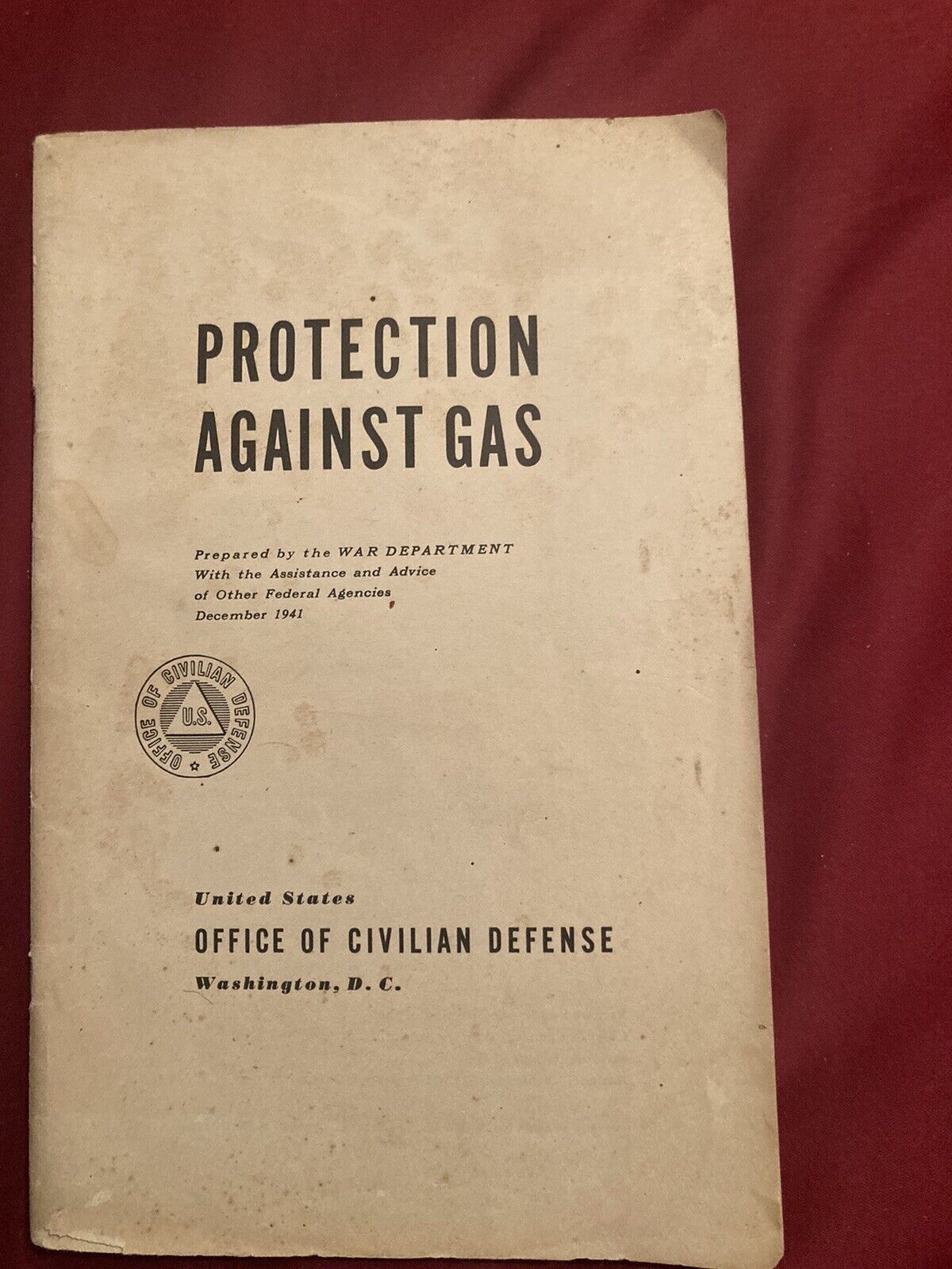 1941 U.S. Office of Civilian Defense Booklet - Protection Against Gas WWII Book