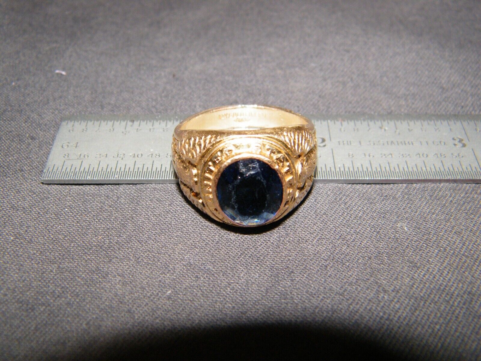 Vintage United States Navy Blue Stone Open Back 10K Gold Filled Ring Size 11.5