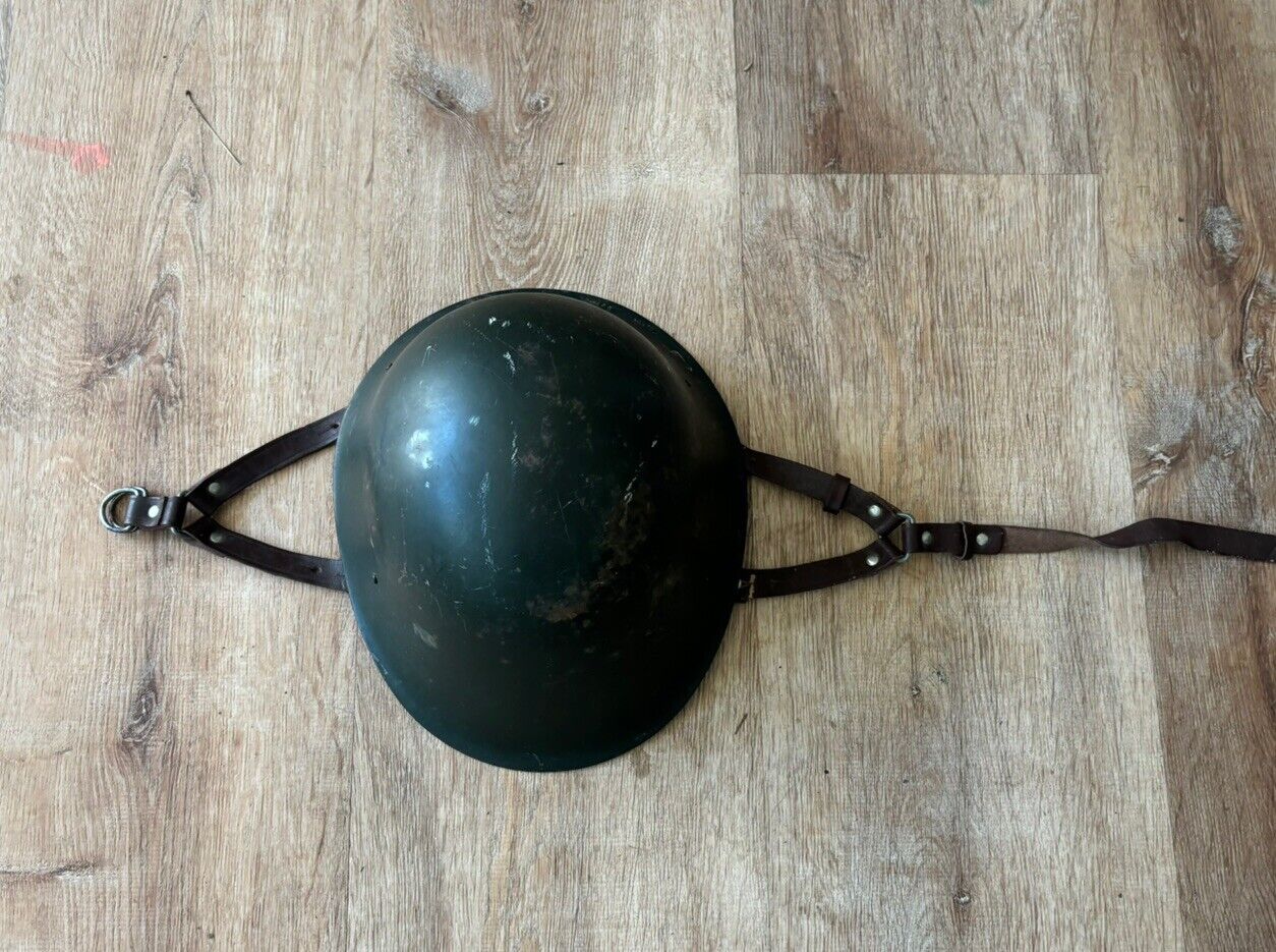 Authentic Romanian Army M73/80 Steel Helmet w/ Leather Liner Chin Straps Surplus