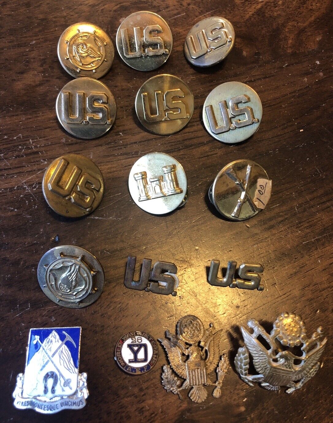 16 Vintage Military Brass Pins