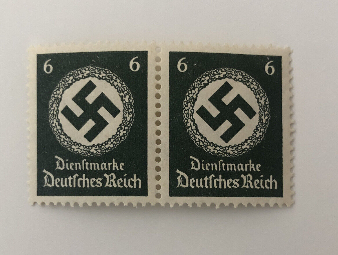 1934 German 3rd Reich Nazi Goverment 6pf Stamp Pair MNH w/ Swastika Watermarks