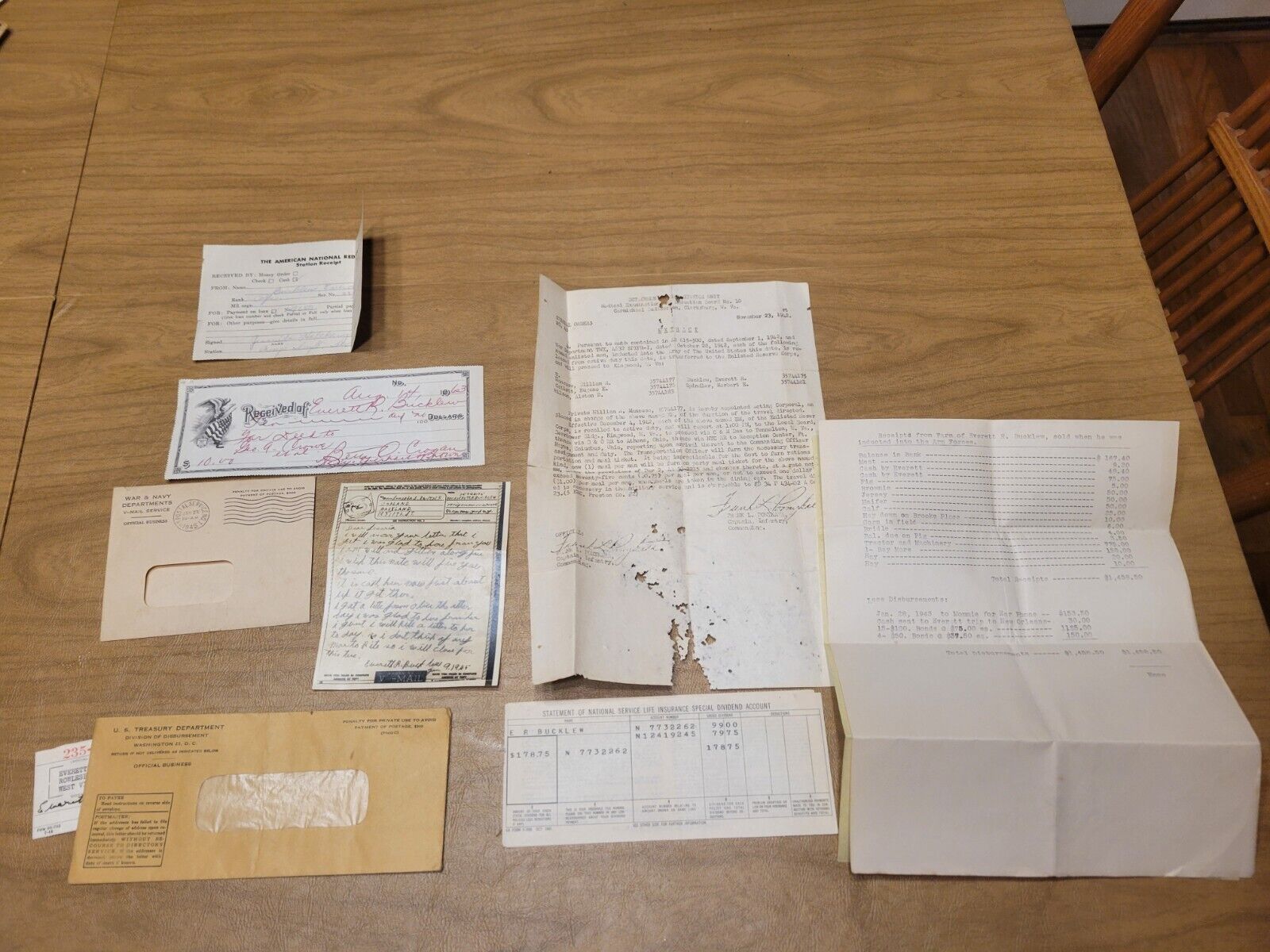 WWII War and Navy Departments Mail Treasurey Documents EVERETT BUCKLEW