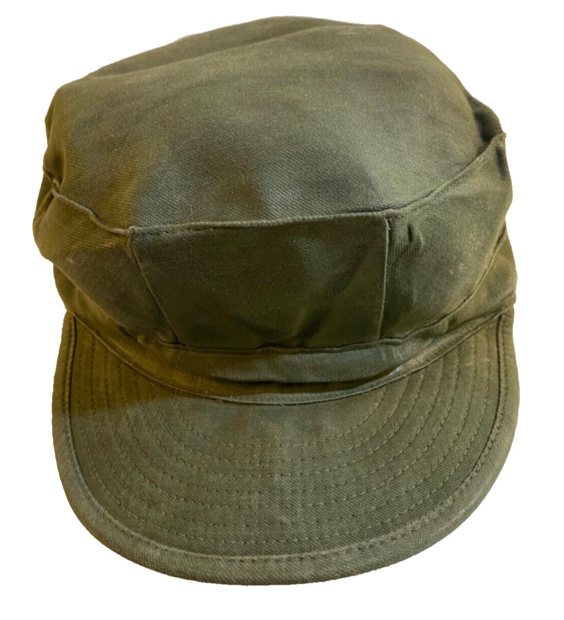 Vietnam War era USMC EGA OD green utility cap, used, named, size not marked