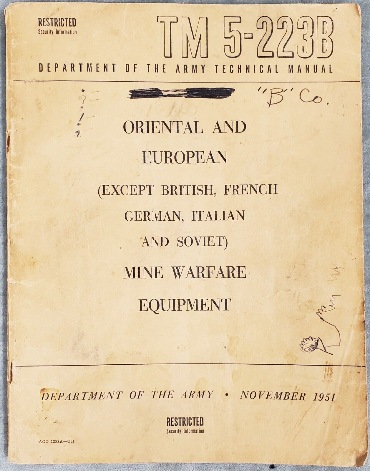 1951 Department of  Army Technical TM 5-223B Oriental and European Mine Warfare