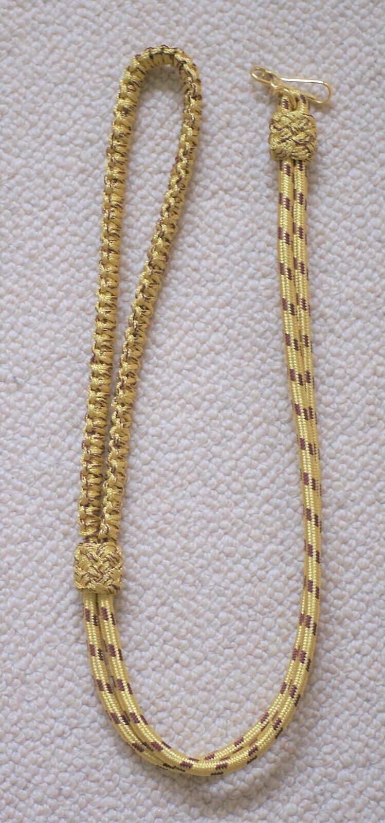 Military lanyard / aiguillette in gold bullion and burgundy wire