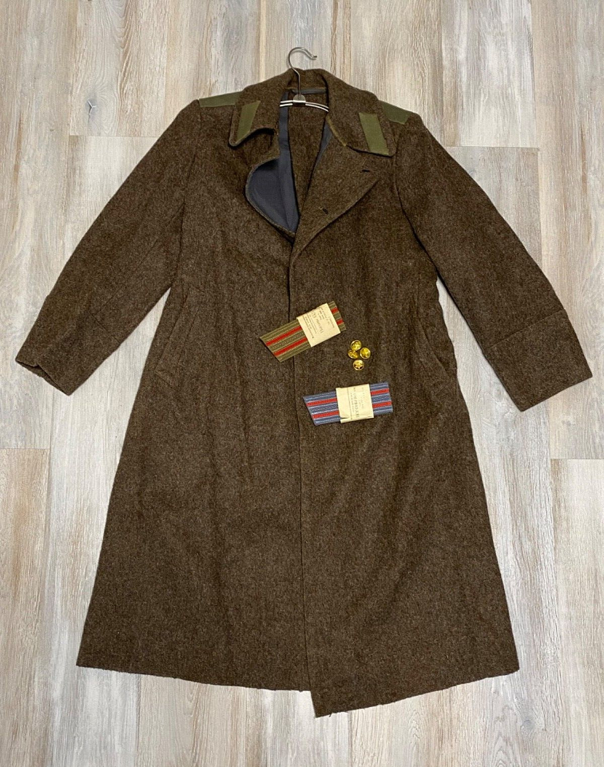 Vintage Overcoat Wool Soviet Era Military Uniform Soldier . Size 46-2.