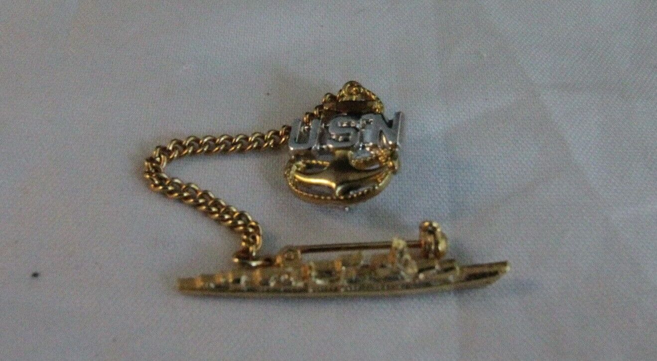 US Navy Destroyer Battleship Tie Tack Pins Brass Vintage