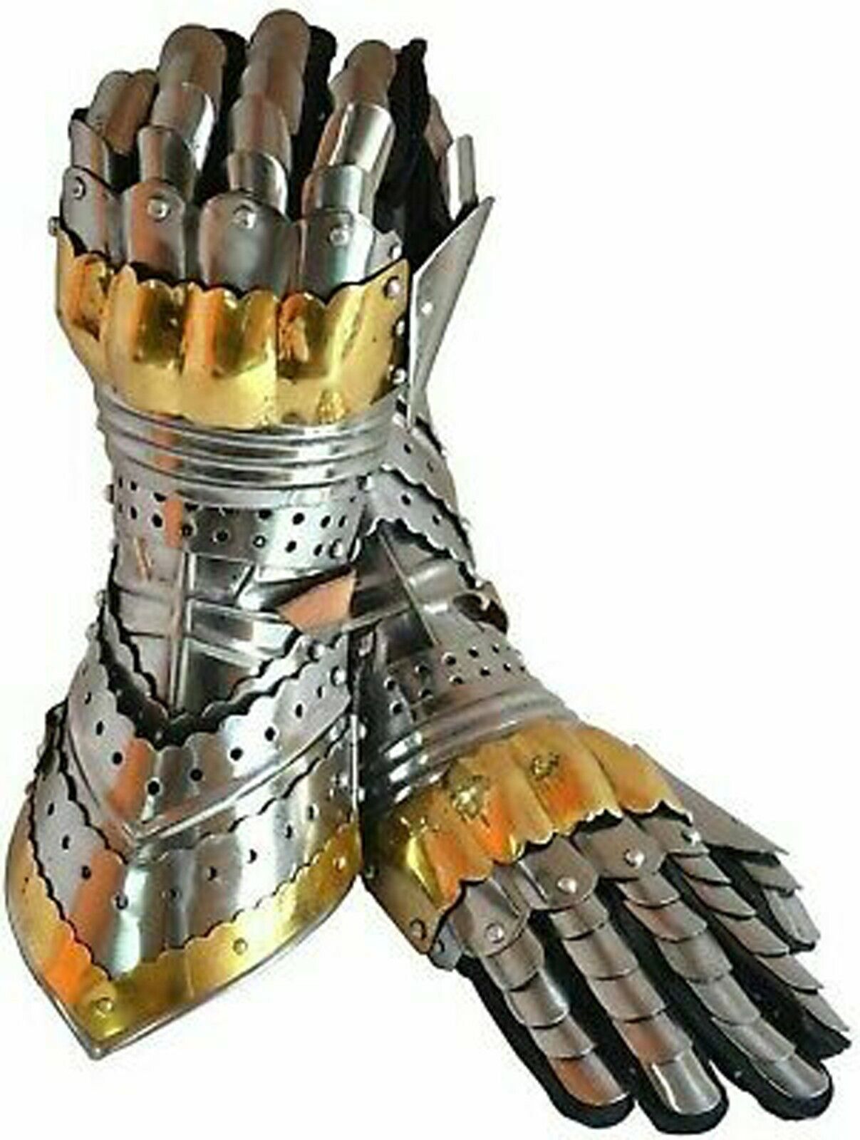 Medieval Gauntlet Gloves Armor Pair Brass Accents Crusader Armour Glove