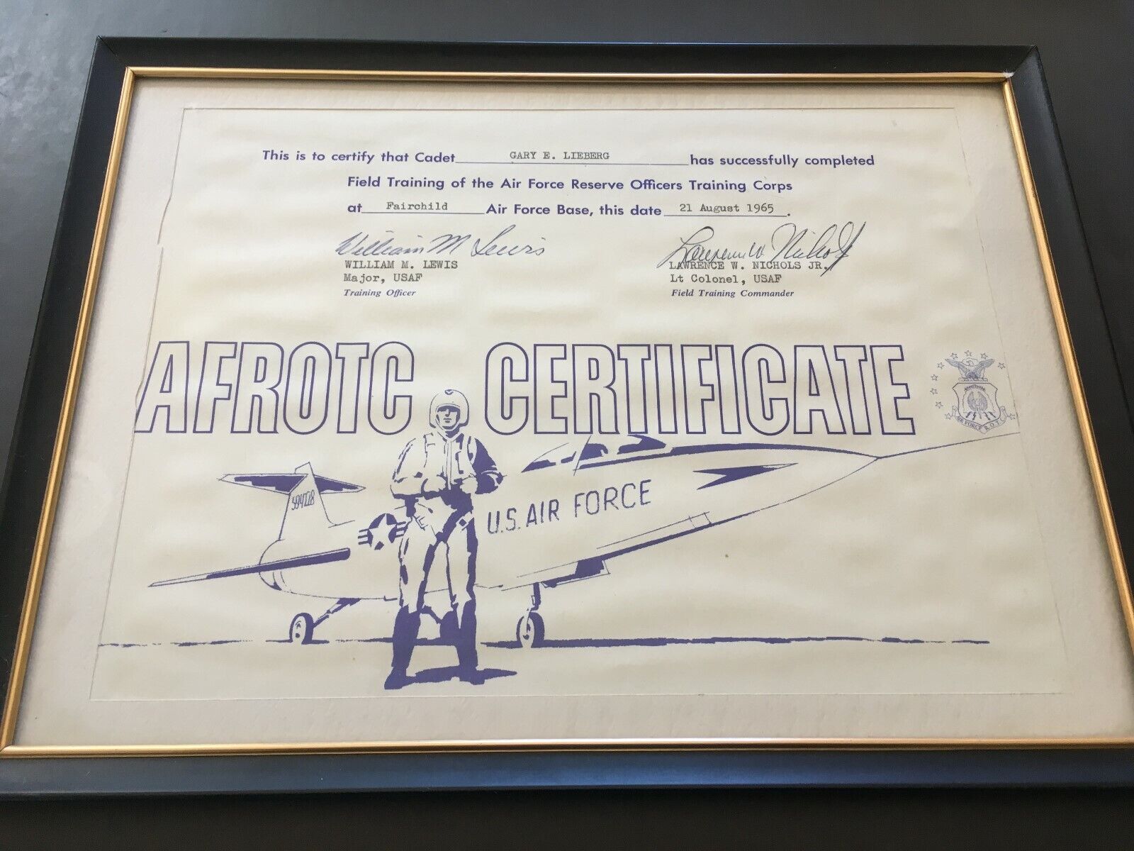 VINTAGE U.S. Air Force AFROTC Field Training Certificate Fairchild 1965 signed