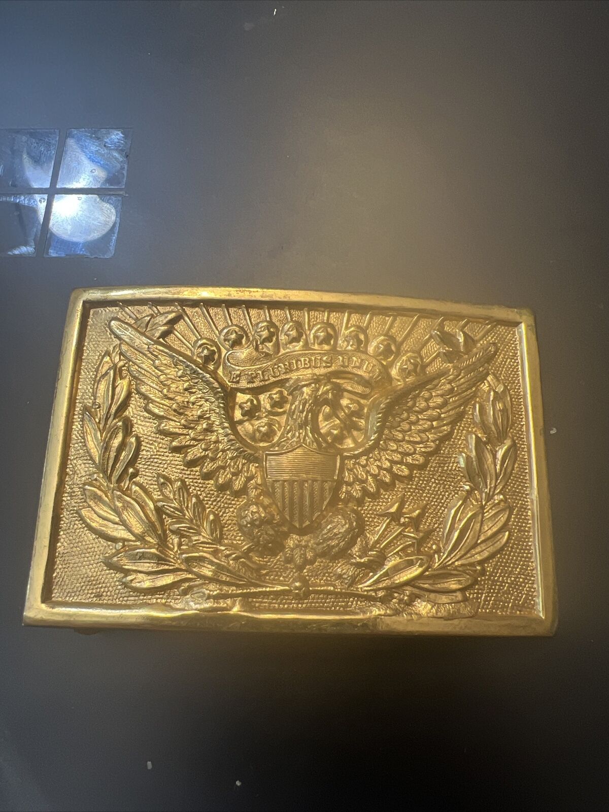 Vintage U.S. Officer's Brass Plate Belt Buckle 1890s Thru 1920 M C Lilley NOS
