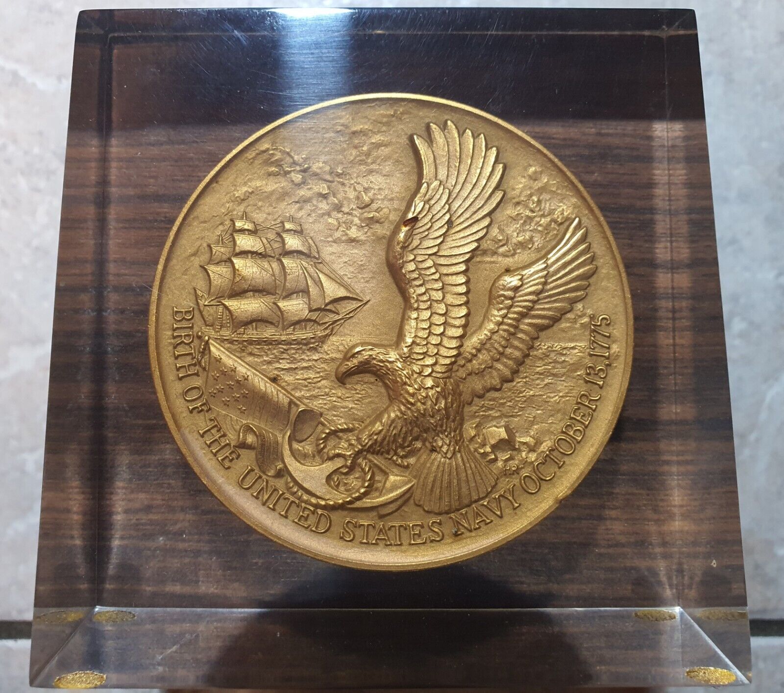 Vintage Rare Birth Of The United States Navy Bicentennial Coin In Resin Acrylic