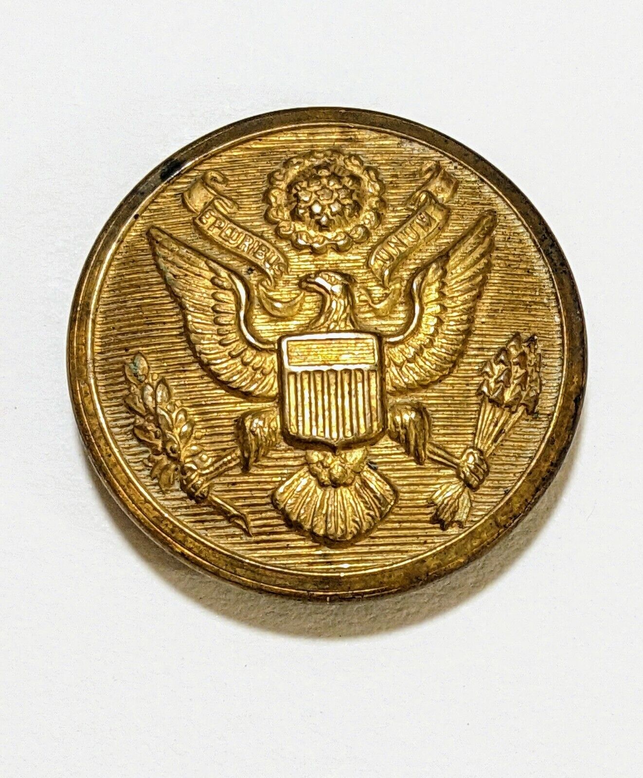 Rex Products Corp New Rochelle NY Military Brass Button Antique Pluribus Unum 