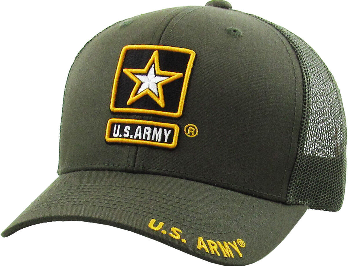 U.S Army Hat Cap Cotton Mesh Back OD Green Baseball Cap Army Star Logo