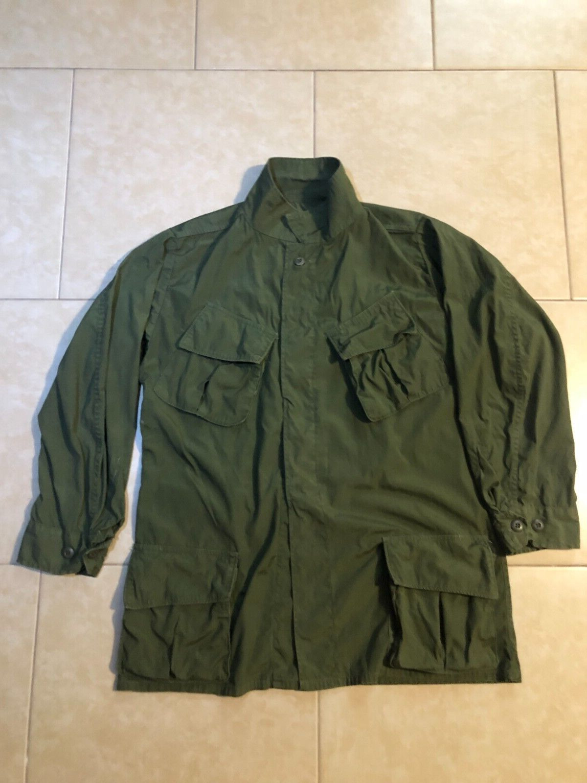 Vintage Vietnam War OG107 Poplin Slant Pocket Combat Tropical Coat Jacket MEDIUM