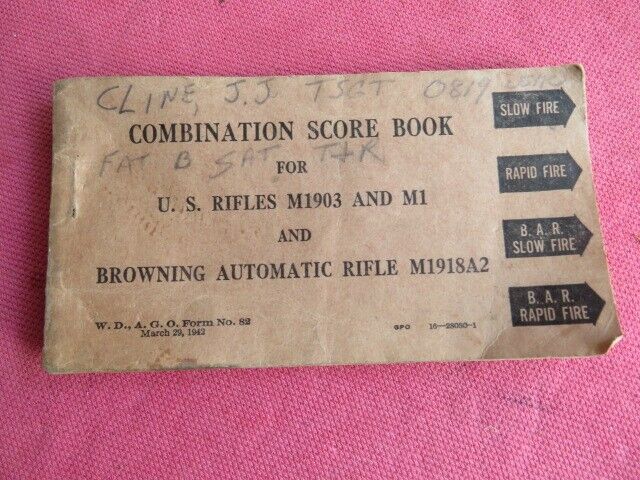 1942 WWII USMC GI Combination Score Book for U.S. Rifles M1903, M1, & BAR w/ID