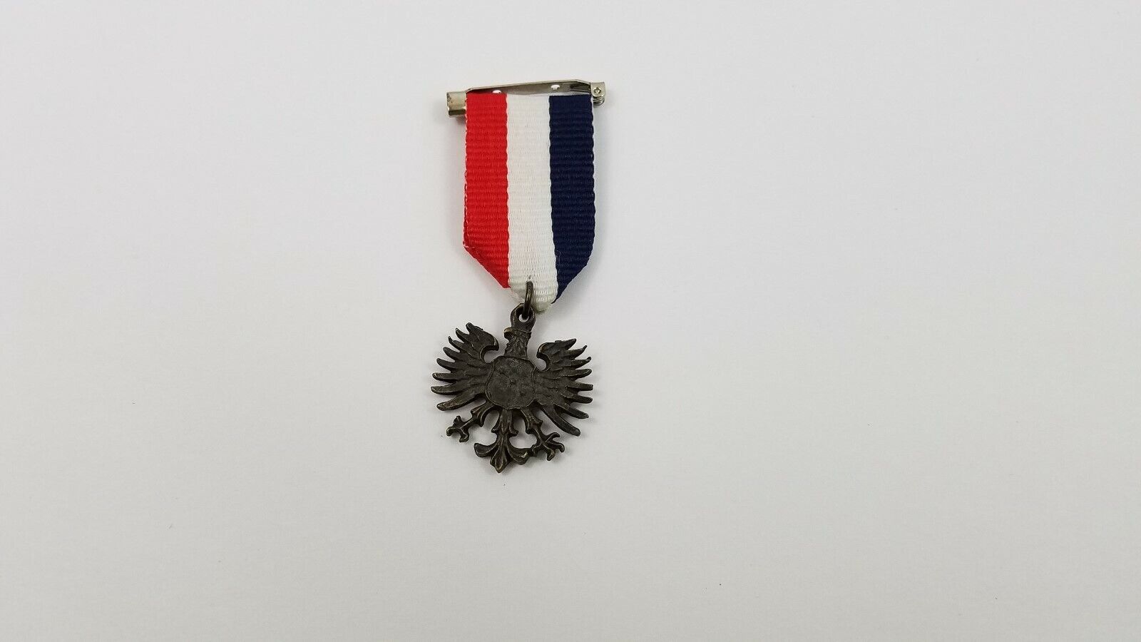 Vintage Heraldic Eagle Shield Medal Ribbon Pin Not Sure F5
