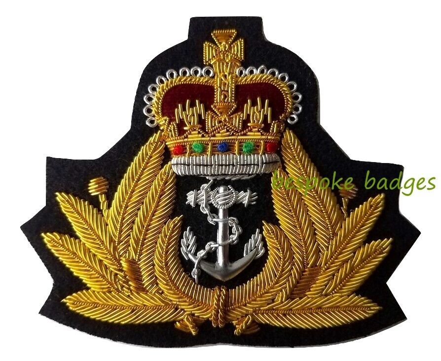 Badge Naval Queens Crown Gold Wire Royal Navy Cap Badge WW2 Style WWII Brand New