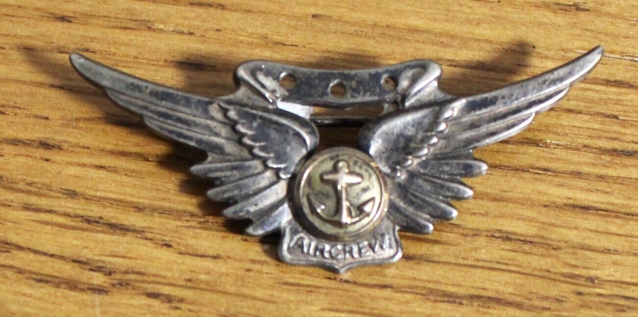Original WWII US Navy Air Crew Sterling Silver Wings Badge (NICE)