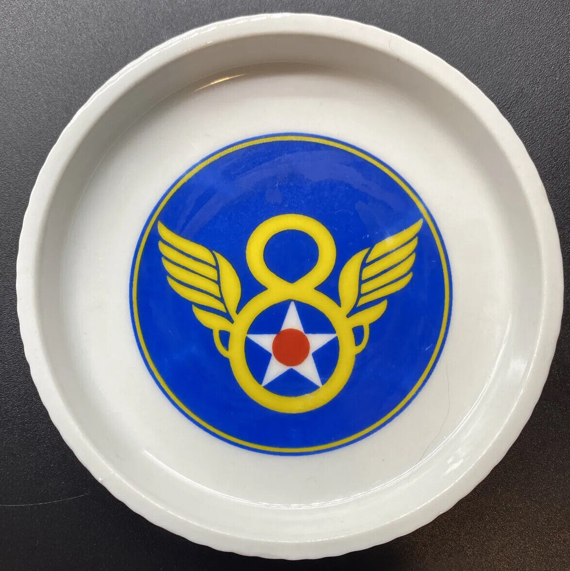 Eighth Airforce USA Vintage 2 Ceramic Trinket Dishes Coasters \