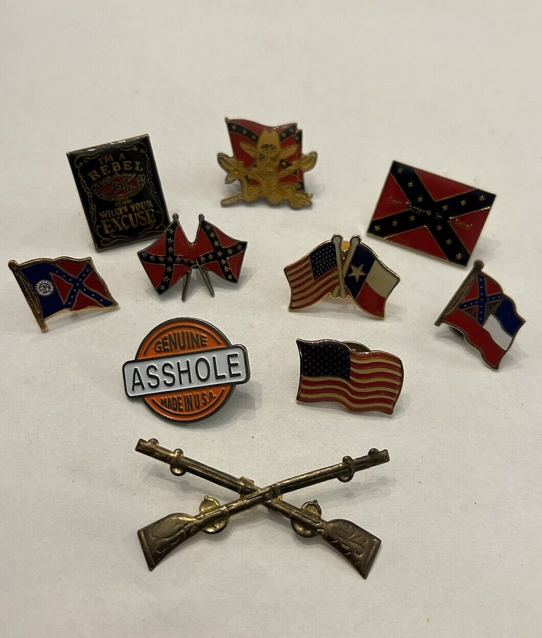 Vintage CONFEDERATE Rebel SOLDIER Pin Collection USA Display South Duke Hazzard