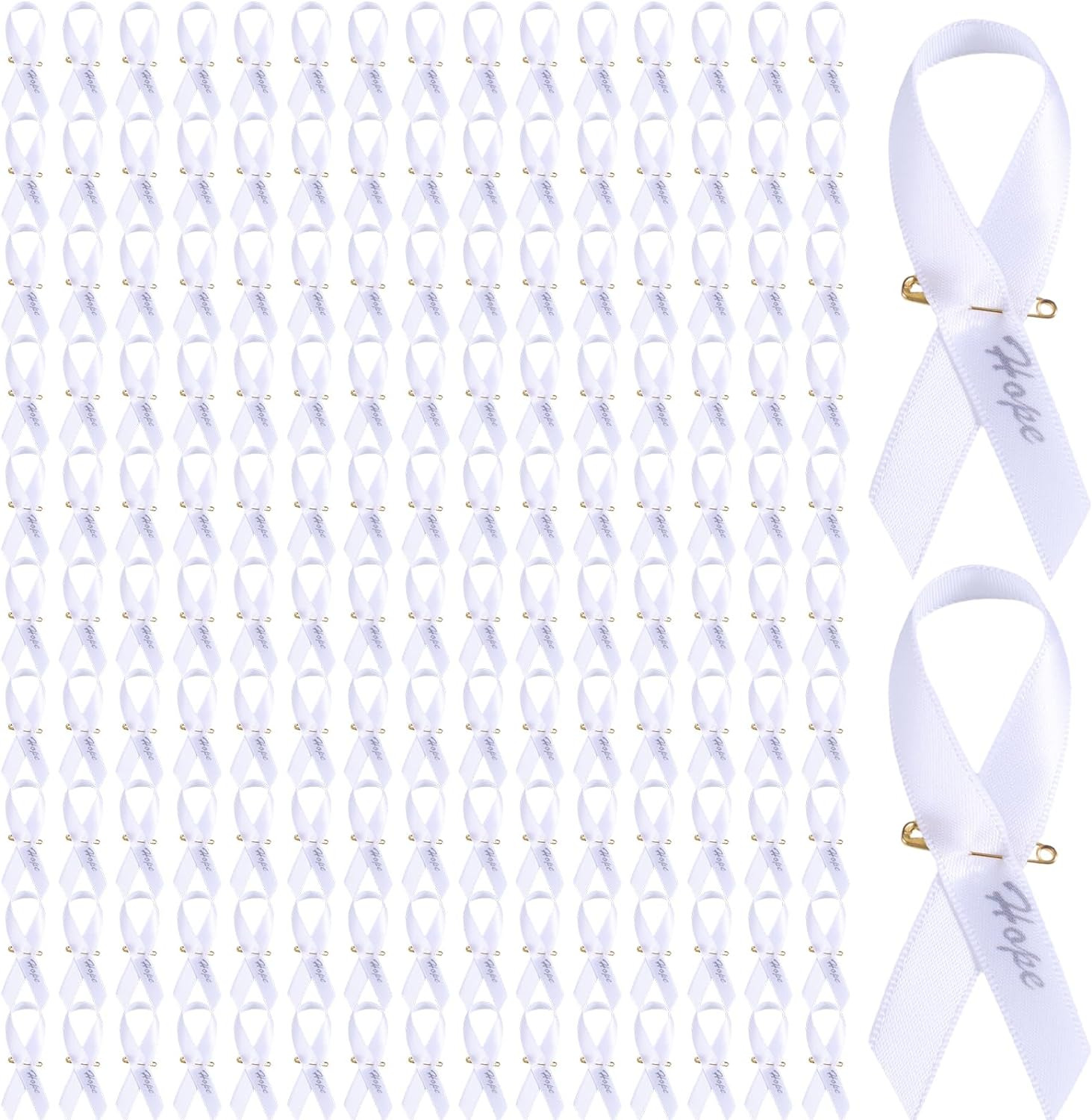 Hanaive 150 Set Lung Cancer Awareness Ribbons White Ribbons with Pins Lung Cance