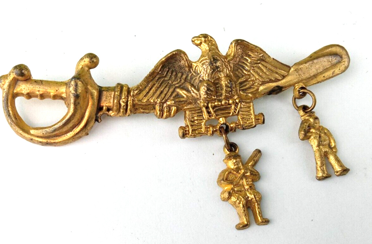Original WWII Brass Sword Saber Eagle US Military Sweetheart CHARM BROOCH Pin