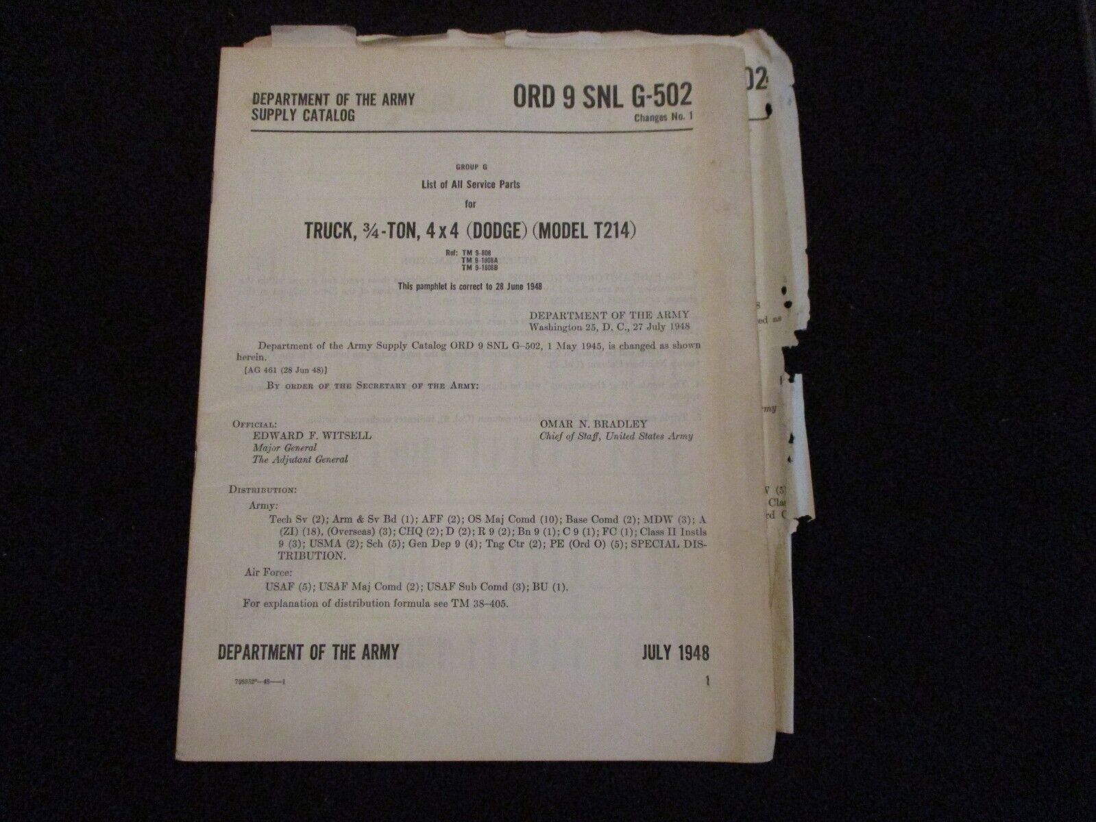 Book: WWII G502, Dodge Weapons Carrier Truck 1948 Supply Catalog Manual Update