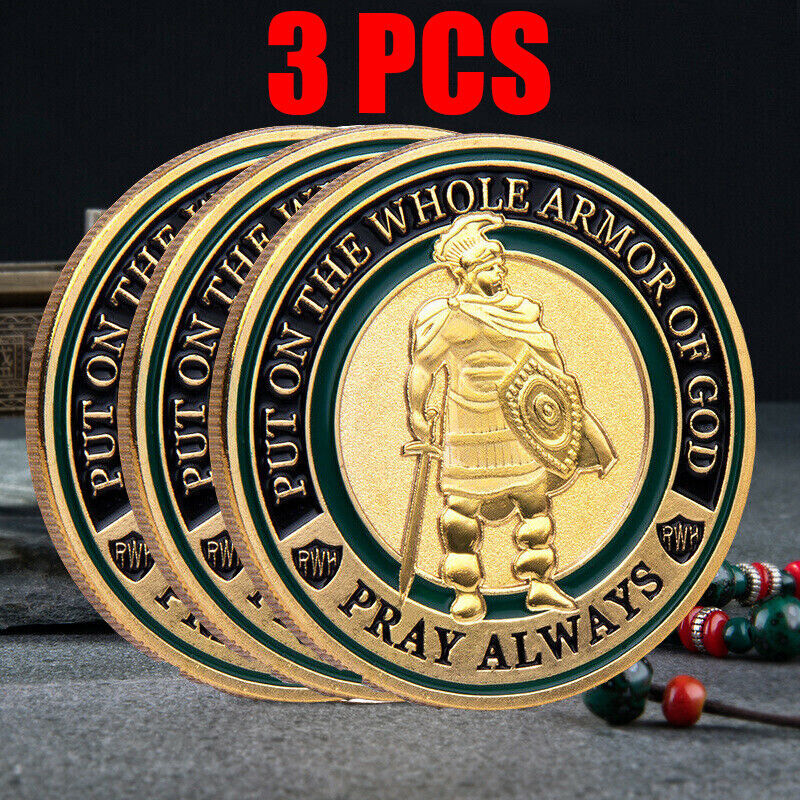 3x Put On the Whole Armor Of God Commemorative Collection Challenge Coins Gift
