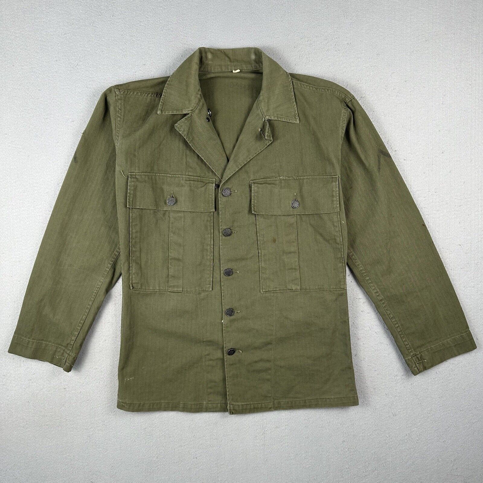 WW2 US Army HBT Jacket Shirt 13 Star 2nd Pattern Pleated Pockets 36r Private