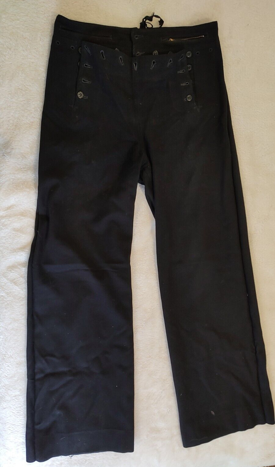 Vintage WW2 Era US Navy Pants Wool Buttons Cracker Jack Flare W33”xL32” Black
