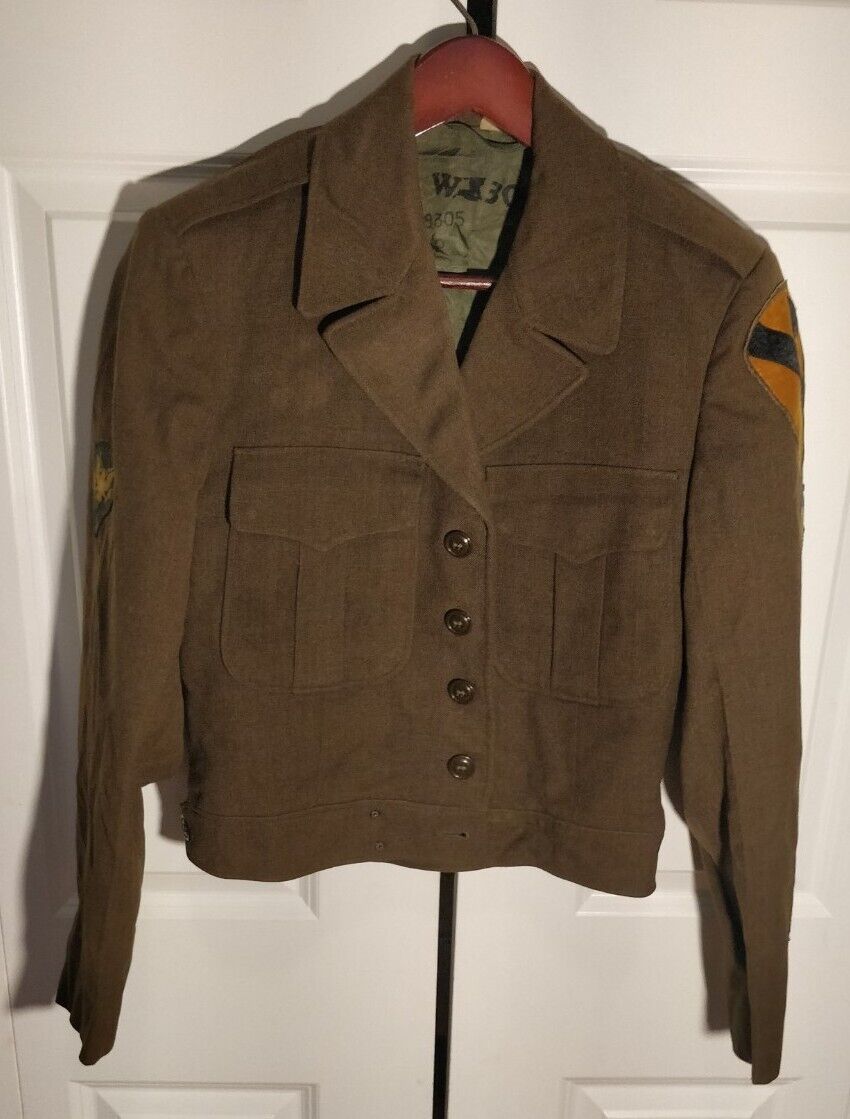 WW2 Green US Air Force Ike Jacket 38R Army Corps Military w/ Patches 1st Cavalry