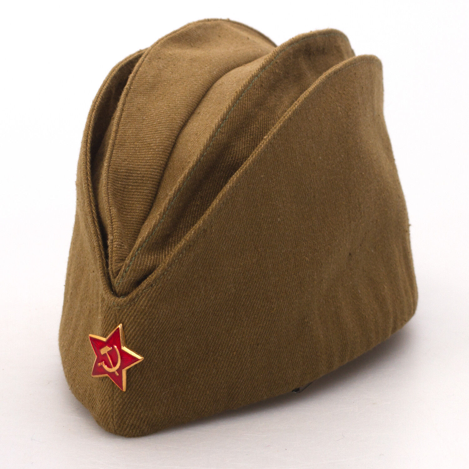 Pilotka Military Side Cap w/ Star Pin Vintage Style Khaki Soviet Soldier Hat Cap