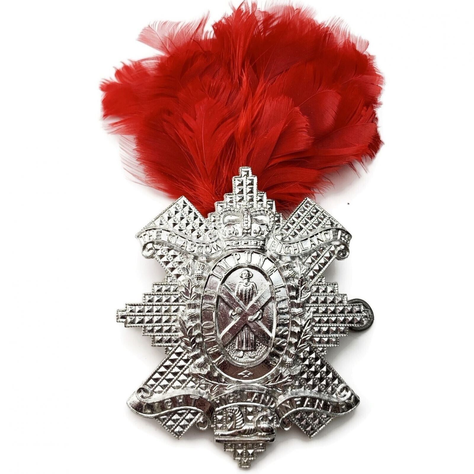 Staybrite Highland Light Infantry Glasgow Highlanders Anodised Cap Badge Hackle
