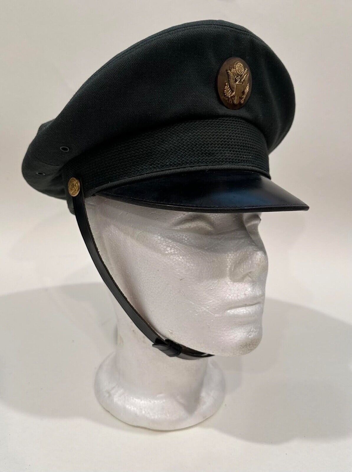 Vintage US ARMY WW II Era~Orig. Officer's Visor Cap Hat~Size 7 H.L.~Wool/Leather