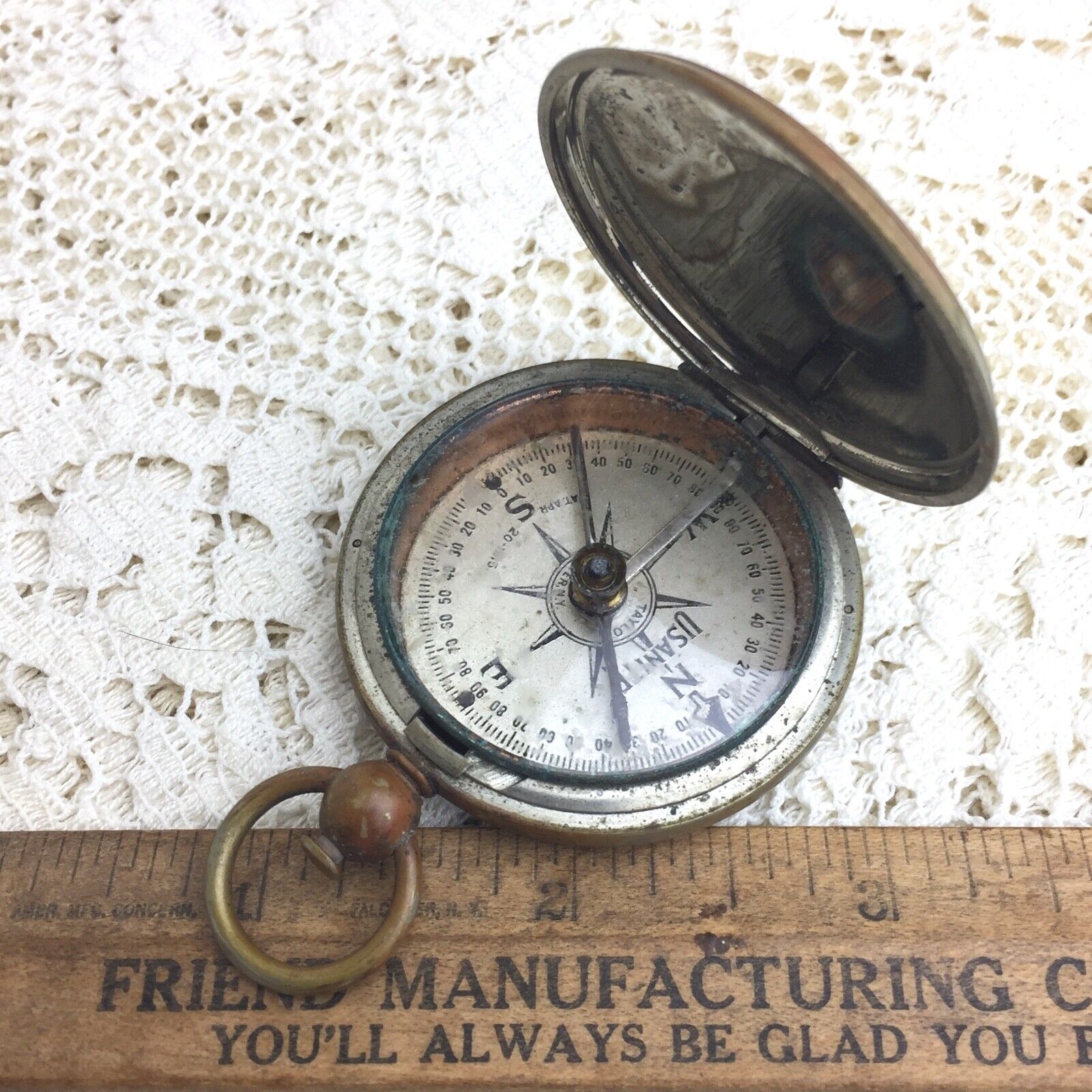Antique WWI US Engine Department 1918 Navy Pocket Compass Usanite Taylor 1915