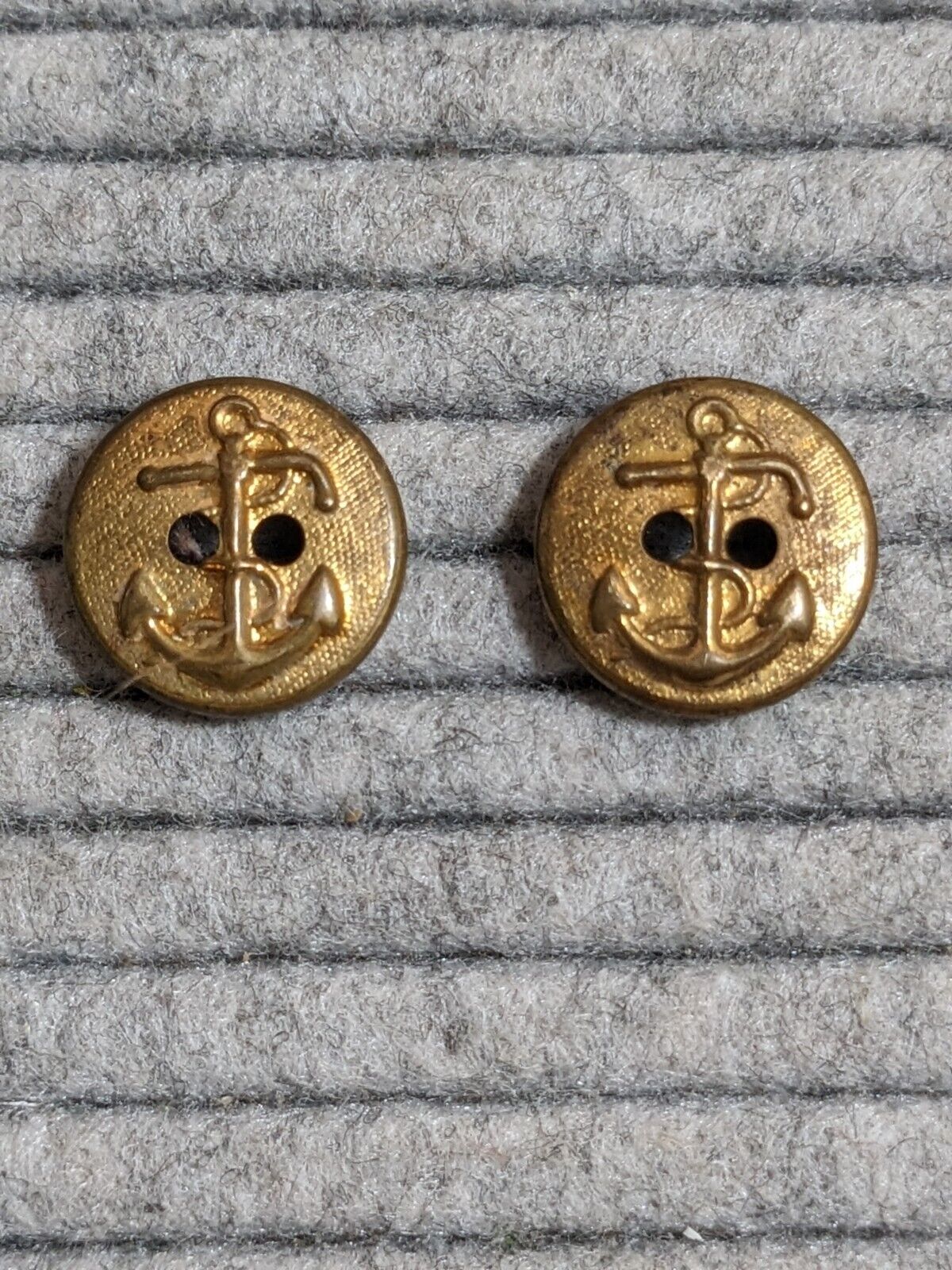 Set of 2 Small Gold Vintage US Military Navy Collectible Anchor Buttons