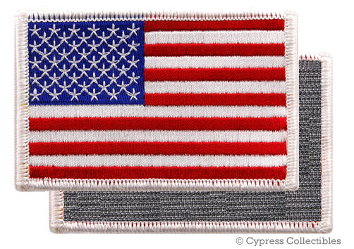 AMERICAN FLAG EMBROIDERED PATCH WHITE BORDER USA US w/ VELCRO® Brand Fastener