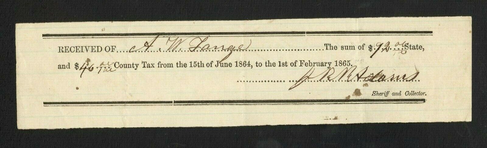 Partly-Printed Civil War Era Pulaski County, Arkansas Tax Receipt