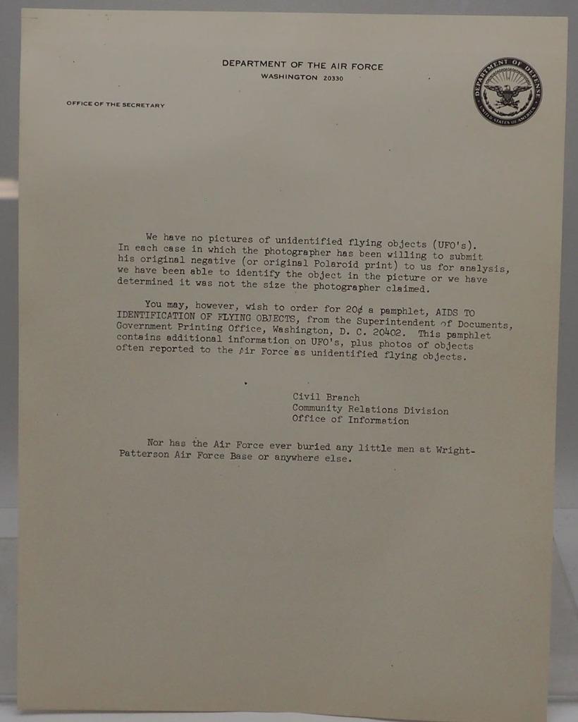 Vintage Correspondence US Air Force UFO Sighting 1968